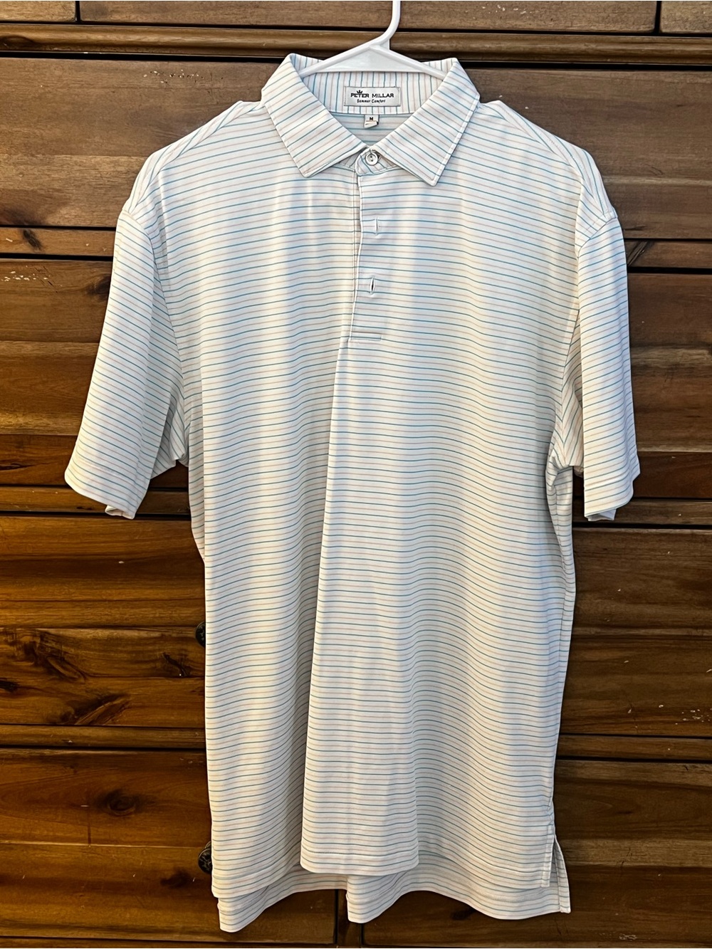 Peter Millar Summer Comfort White Blue Pink Stripe Golf Polo Men’s M